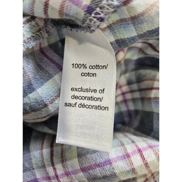 Maurices Womens Button Down Flannel M Blue Red Plaid Front Pocket Long Sleeve - Picture 7 of 8